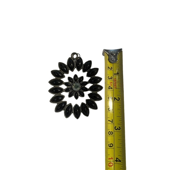 Pendant For Necklace Black Beads Silver Tone Blooming Flower Petals 2.5 " - Picture 3 of 15
